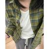 Women's Spring and Autumn Plaid Shirt Lapel Long-sleeved Loose Casual Single-breasted Top