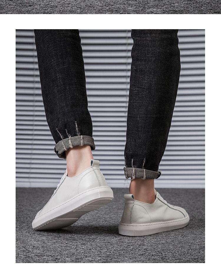 Men's Genuine Leather Sneakers - 2025 Korean Style Casual Versatile White & Black Shoes