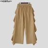 INCERUN Autumn Men Elastic Waist Irregular Ruffled Casual Long Straight Pants Trousers