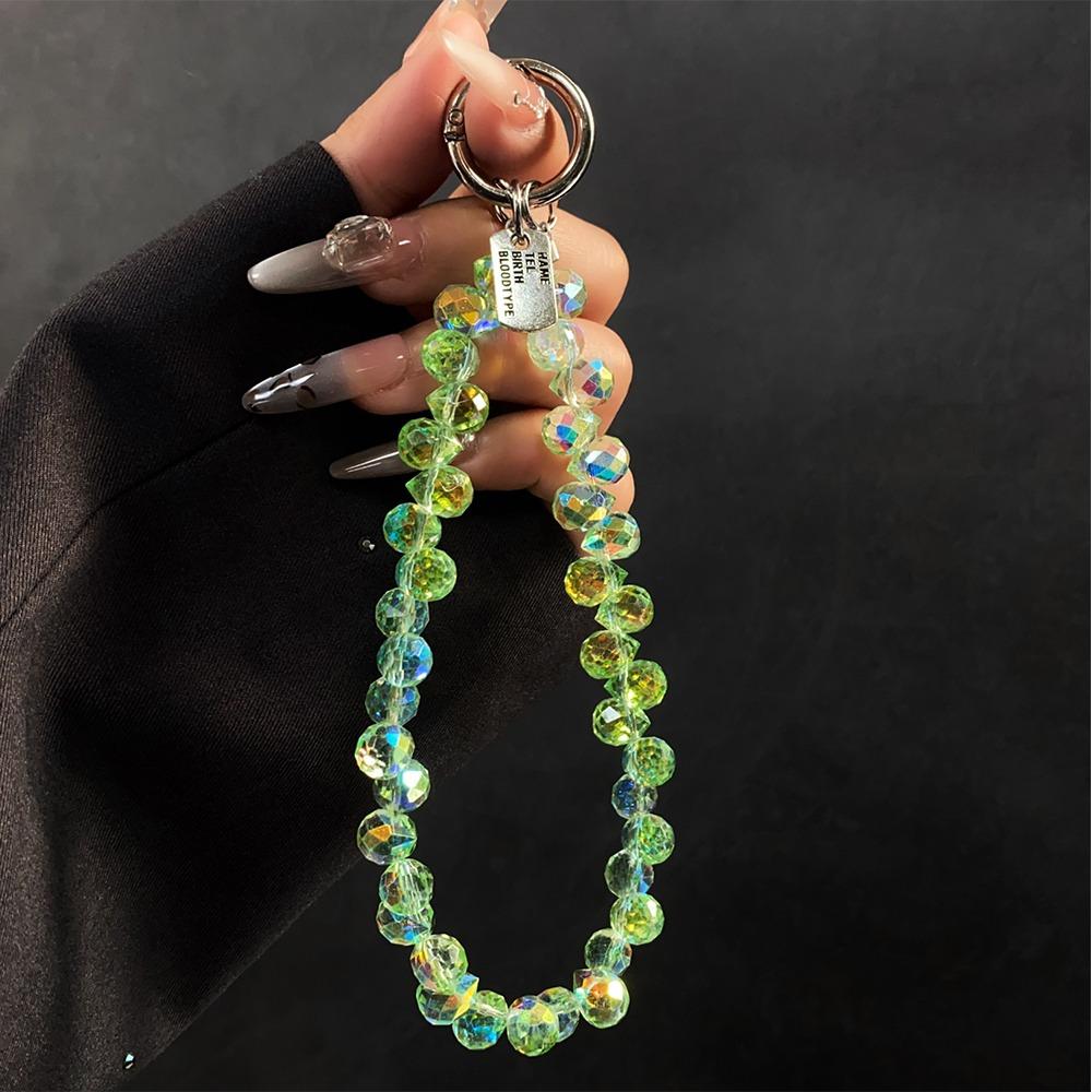 Glitter Crystal Bead Keychain Transparent Phone Lanyard Wrist Crystal Chain  for Women Girls