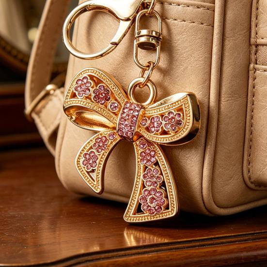 Rhinestone Bow Keychain with Rotating Lobster Clasp for Women Girls Sparkling Bow Keychain Bag Charm for Birthday Mother's Day