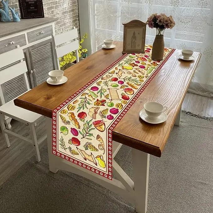 Shana Tova Linen Table Runners Jewish Holiday Table Decor Reusable Kitchen Dining Table Runners Rosh Hashanah Decorations