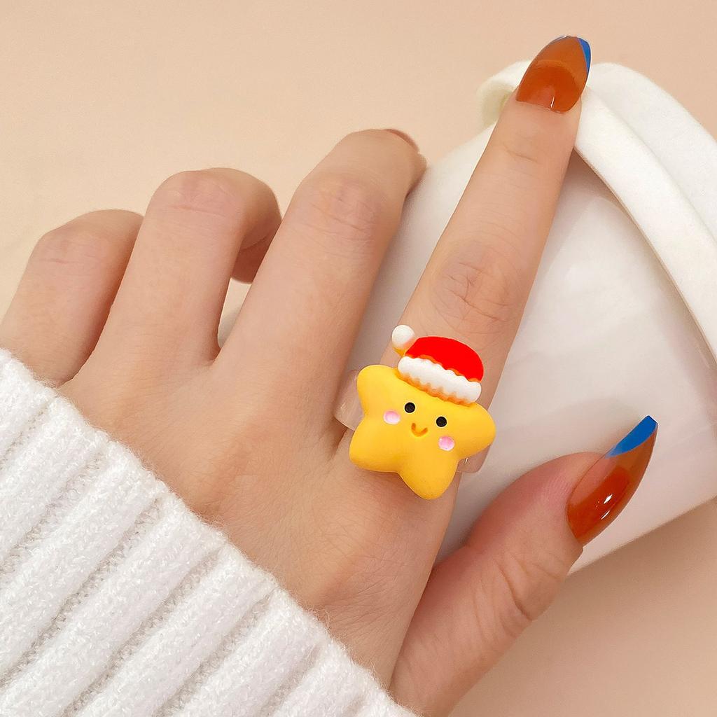 Cute Elk Rings Colorful Polymer Resin Acrylic Finger Rings Women Girls Friendship Couple Rings Lovely Christmas  Gifts