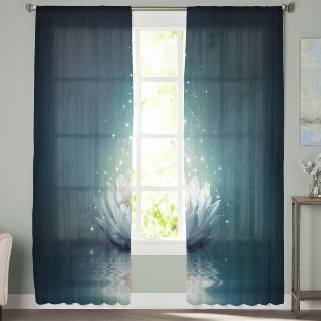 Magischer Lotus auf der Wasseroberfläche, Vorhang für Wohnzimmer, transparente Tüllvorhänge, Fenstervorhänge für das Schlafzimmer, Zubehör, Dekor