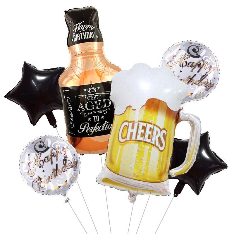 Beer-themed Aluminum Film Balloon Set, Birthday Party Aluminum Film Balloon Beer Bubble Wine Glass Bottle, Five-pointed Star Party Combination Set