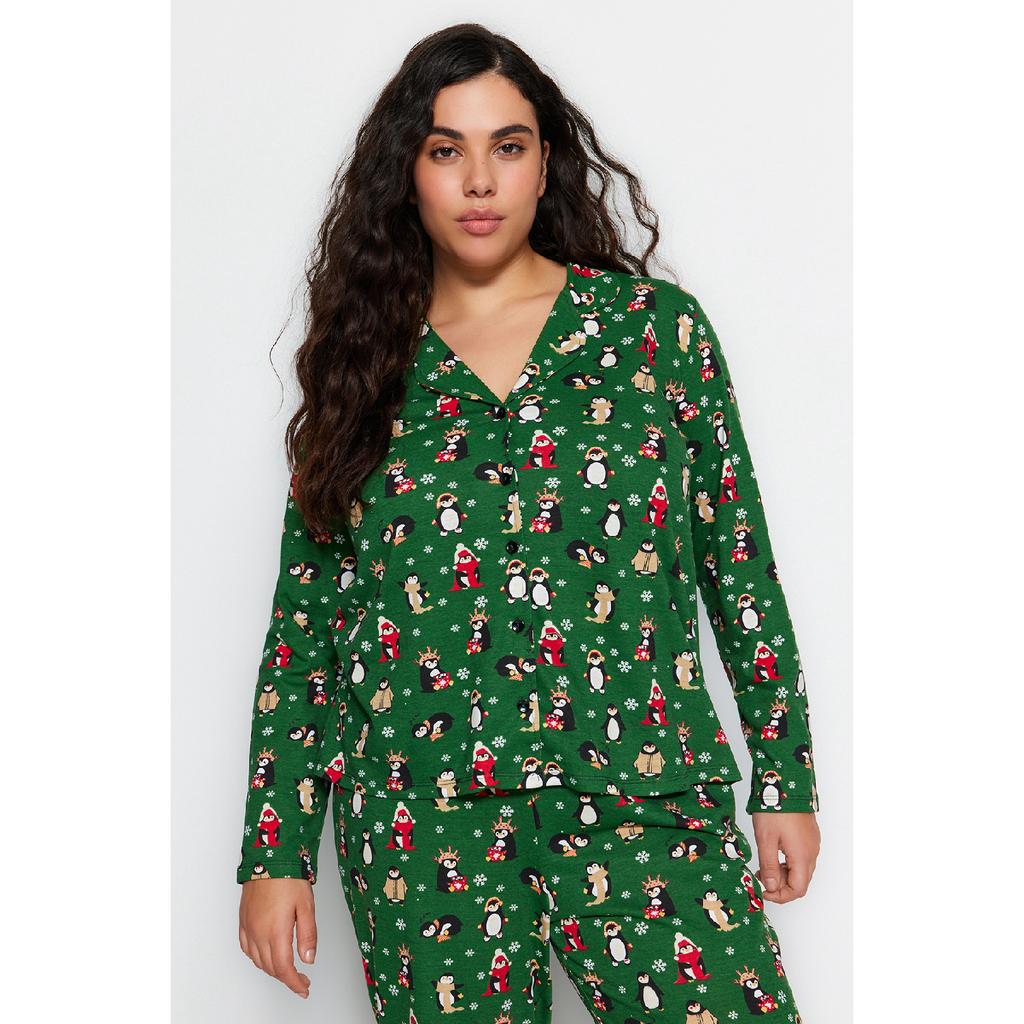 Navy Blue Patterned Knitted Pajama Set Tbbaw24ai00002