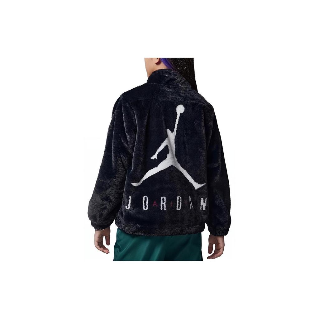 Jordan Kids Back Logo Letter Print Stand Collar Jacket Kids Jackets Black FD4988-010