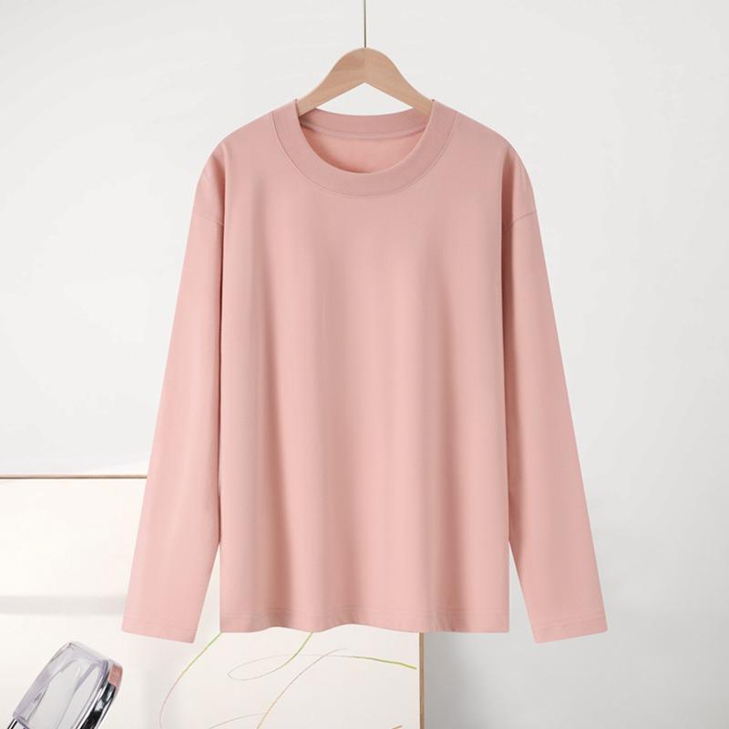 Minimalist Interior Base Shirt for Women, Autumn Long Sleeved Pure Cotton Shoulder T-shirt for Men, Round Neck Solid Color Couple's Clothing