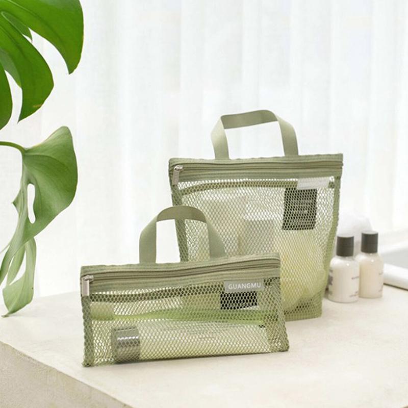 Nylon Mesh Beach Storage Bag Travel Portable Makeup Brush Toothbrush Toothpaste Storage Bag Case Container Bathroom Accessories