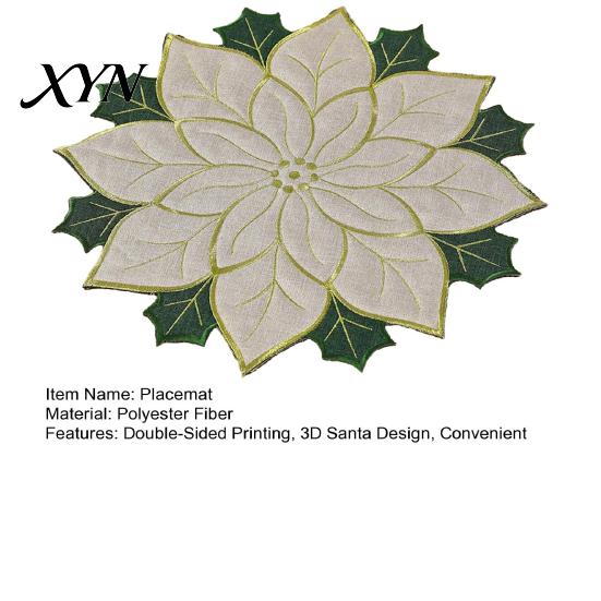 Seasonal Tableware for Kitchen Christmas Floral Leaf Placemat Dining Table, Decorative Polyester Fabric Table Reusable Linens Mats with Festive Leaves