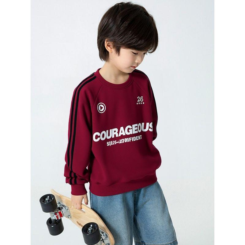 Korean Brand Export Children's Clothing New Arrivals for Older Girls, Letter Print Sweatshirt, Boys' Pullover with Fleece Lining