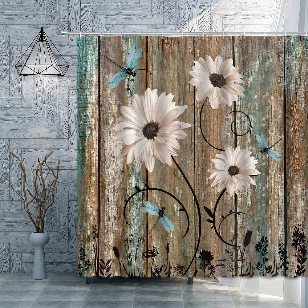 Old Wooden Door Shower Curtain Farm Barn Door Rural FarmHouse Decoration Polyester Fabric Bath Curtain Bathroom Accessories Set