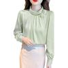 Women's Slim Fit Satin Stand Collar Shirt - Spring/Autumn Casual Long Sleeve Solid Color.