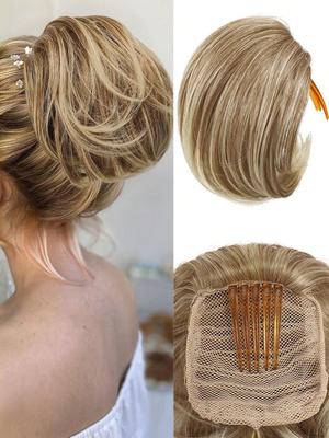 Synthetic Short Ponytail 6-inch Bun Hair Comb Clip Hair Bundle Adjustable Drawstring Ponytail Synthetic Hair Piece Female Extension