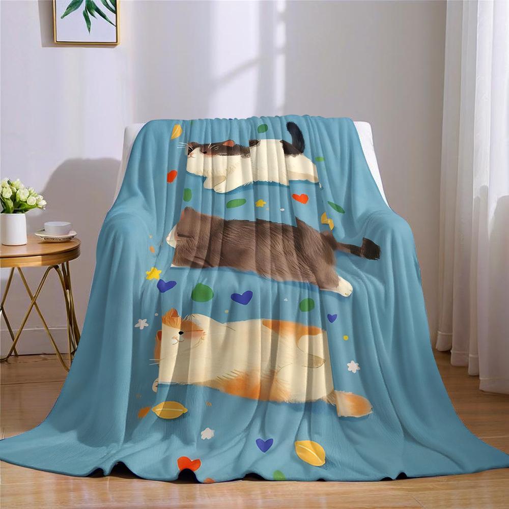 Chonky Cats Lying Flannel Blanket Warm Soft Halloween Christmas Couch Warm Cozy Decorative Decor Gift for All Season