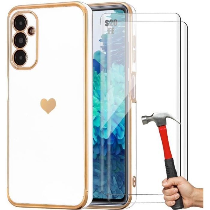 Coque TPU - Booling - pour Samsung Galaxy S20 FE - Blanc - Motif Cœur - 2 Verres Trempés
