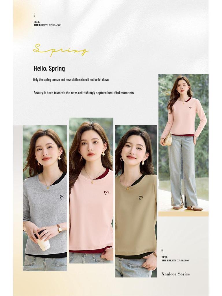 2026 Slimming Round Neck Long Sleeve Women's T-shirt - Stylish Base Layer for Spring & Autumn