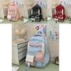 Girls Cute Nylon Backpack With Color Blocked Letter Pattern For School And Daily Use