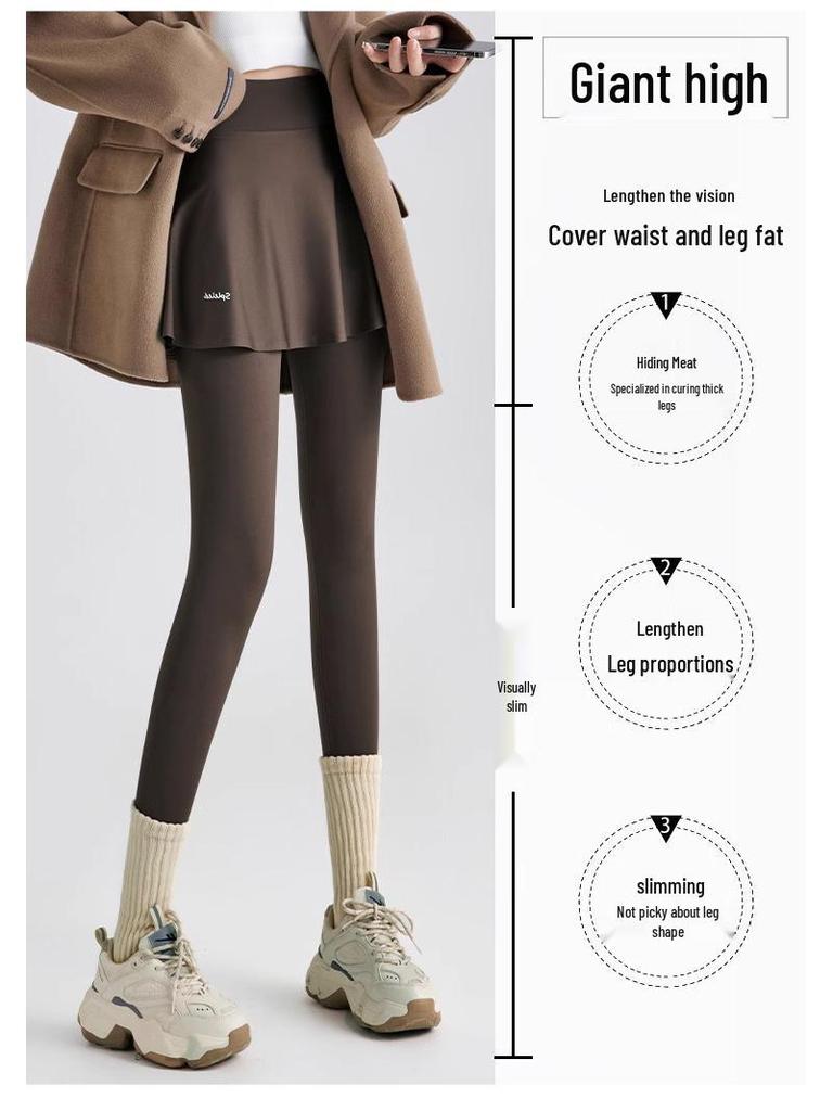 Women's Fleece-Lined Two-Piece Yoga Pants & Skirt - High-Waisted, Thickened for Slimming, Ideal for Autumn/Winter Fitness & Outerwear.