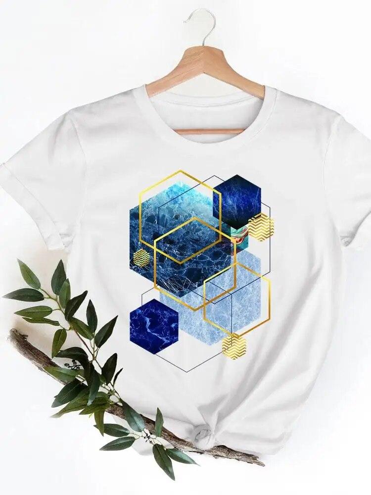Short Sleeve Ladies Print T-shirts Geometric Spring  Clothing Women T Clothes Summer Casual Fashion Female Graphic Tee