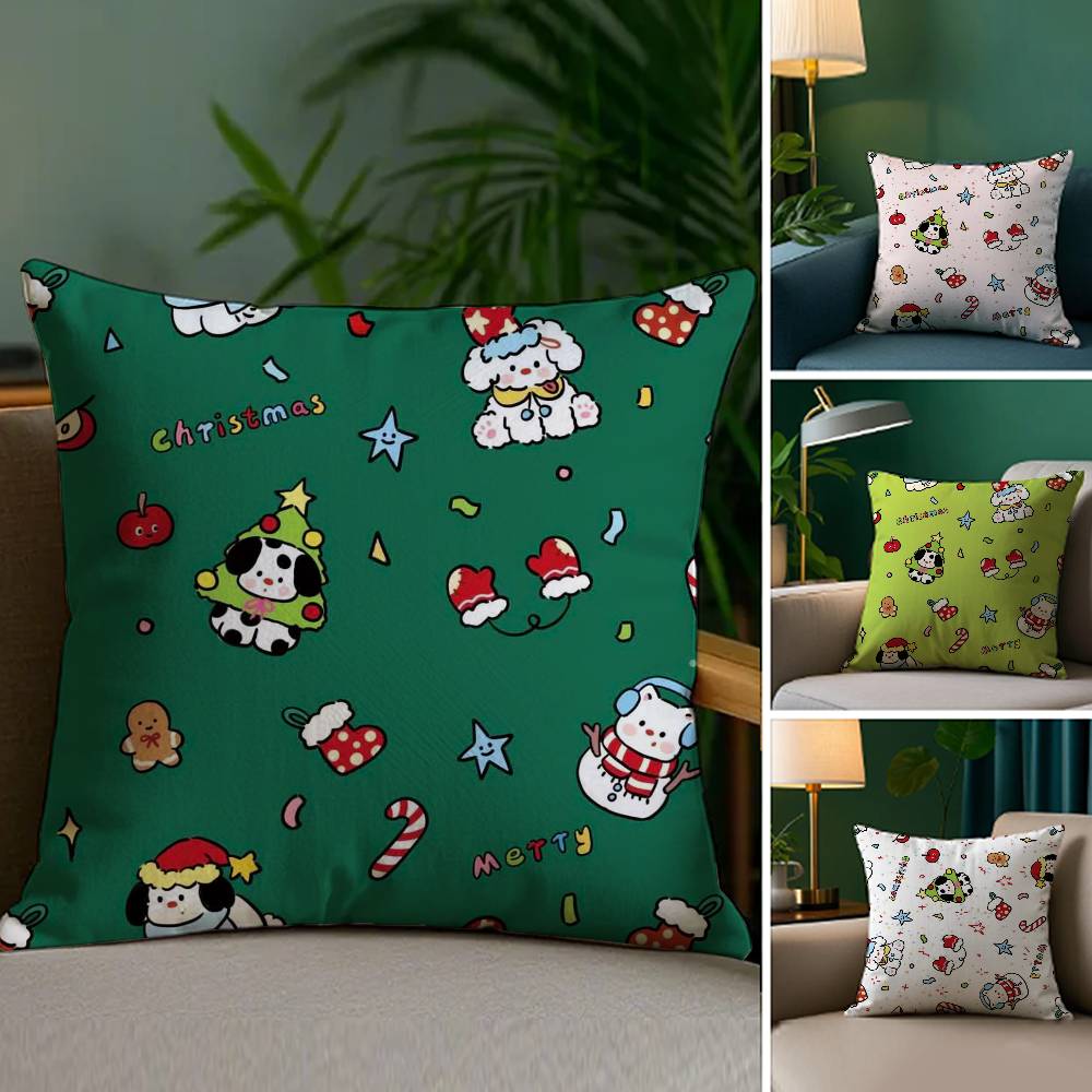 Christmas Dog Pillow Case Sofa and Living Room Decorative Cushion Covers Dust-proof and Mite-proof Invisible Zipper