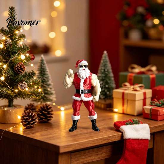 Funny Santa Ornaments Strong Muscles Claus Ornament, Muscle Lines And Beard Decor, 3D Printed Office Desk Holiday Decor Christmas Decoration, Durable