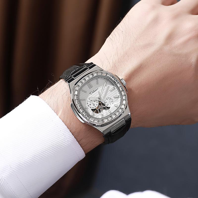 

Men Casual Tourbillon Mechanical Watch Luxury Automatic Men Fashion Clock Waterproof Stainless Steel Wristwatch Leather срібний