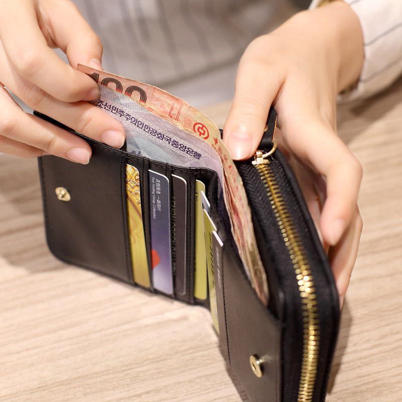Korean Flodable Short Wallets Coin Card Holder Women‘s PU Leather Plaid Zipper Coin Money Purses ID Credit Card Holder Wallet