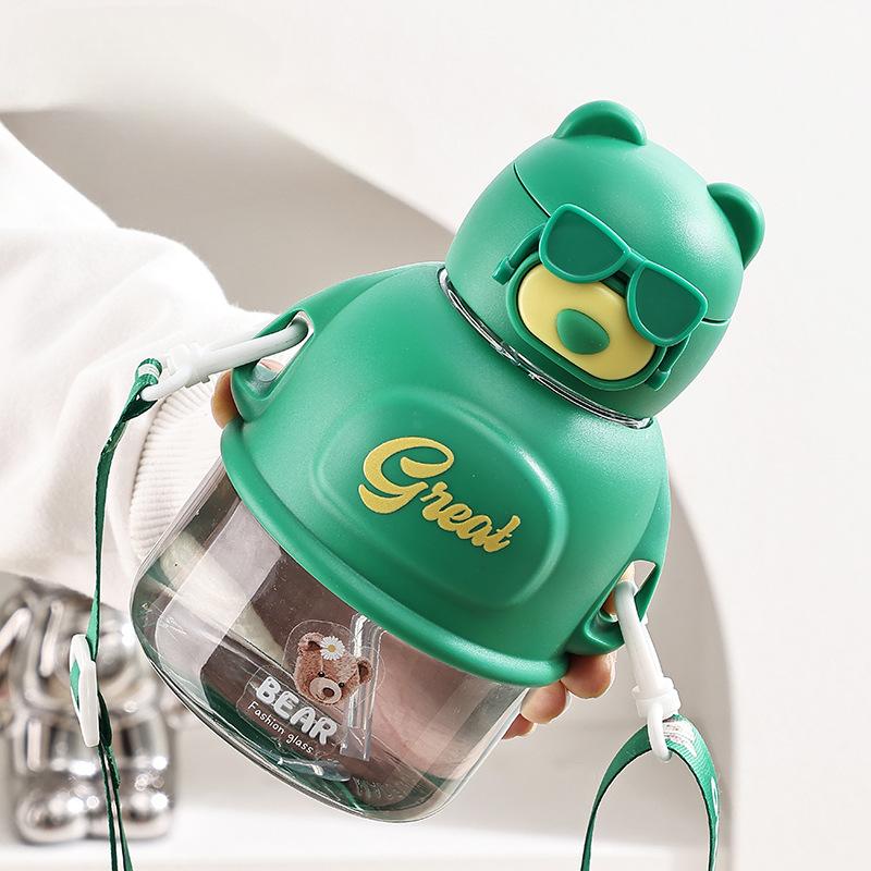 Cartoon Childrens Cups Cup with Straw Primary School Student School Strap Portable Big Belly Cup Adorable Plastic Cup Water Cup