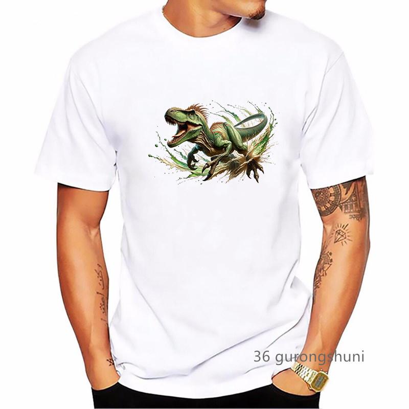 Dinosaur Animal Printed T Shirt MenS Clothing Summer Short Sleeve Tshirt Homme Harajuku Shirt Streetwear