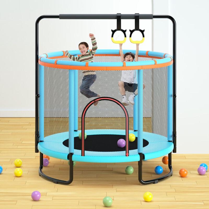 Kids Indoor Trampoline with Safety Net and Horizontal Bar