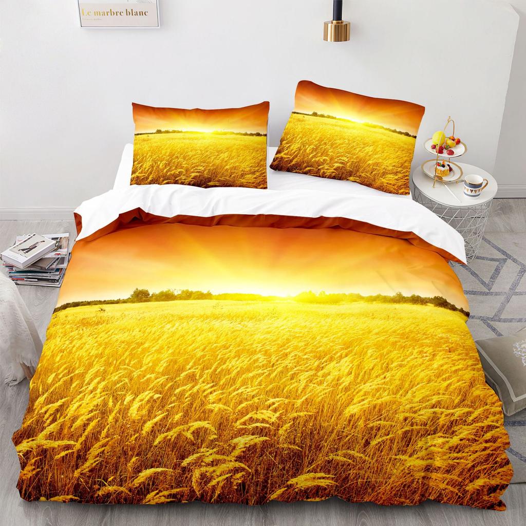 Wheat Field Lpluscape Soft Duvet Cover Quen Golden Wheat Ears Bathed In Sunlight Comfortable Quilt Cover Farm Theme Beding Set Warm Plus Nice