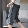 Summer Cotton Hemp Thin Straight Casual Capris Men Print Stripe Elastic Waist Drawstring Pocket Versatile Loose Shorts