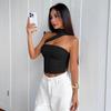 Spicy Girl Halterneck Strappy Bandeau Top - Sexy Backless Ruched Cropped Layer