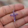 Luxury Female Crystal Blue Purple Pendant Necklace Charm Silver Color Chain Zircon Stone Wedding  For Women