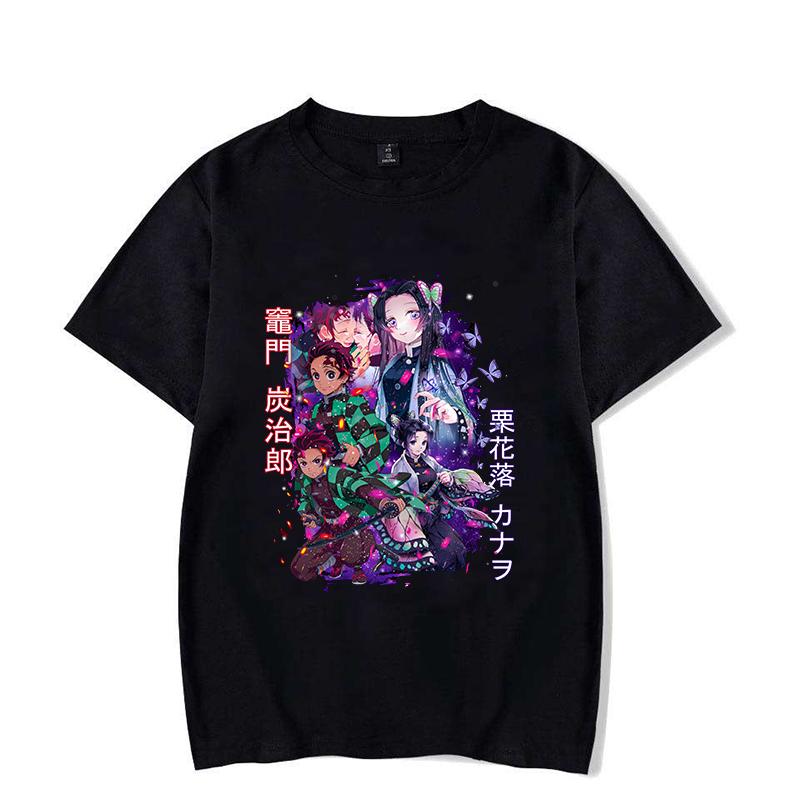 New Fashion Kamado Tanjirou Tsuyuri Kanao Print T-Shirt Casual Short Sleeve Anime Graphic Tee Shirt Unisex Loose Harajuku Shirts