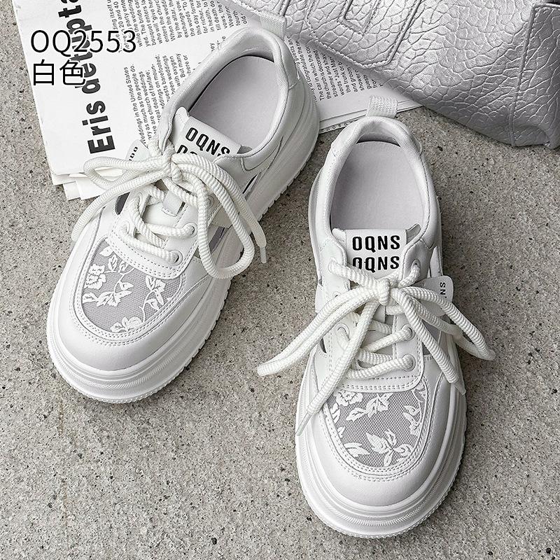 Leather summer new lace gauze hollow breathable thick-soled sports and leisure board shoes 34 белый