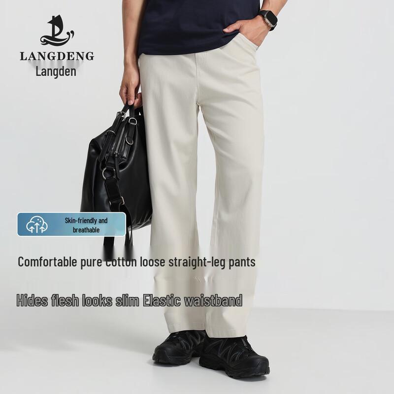 Men s Summer Cotton Straight-Leg Casual Pants M светло-серый