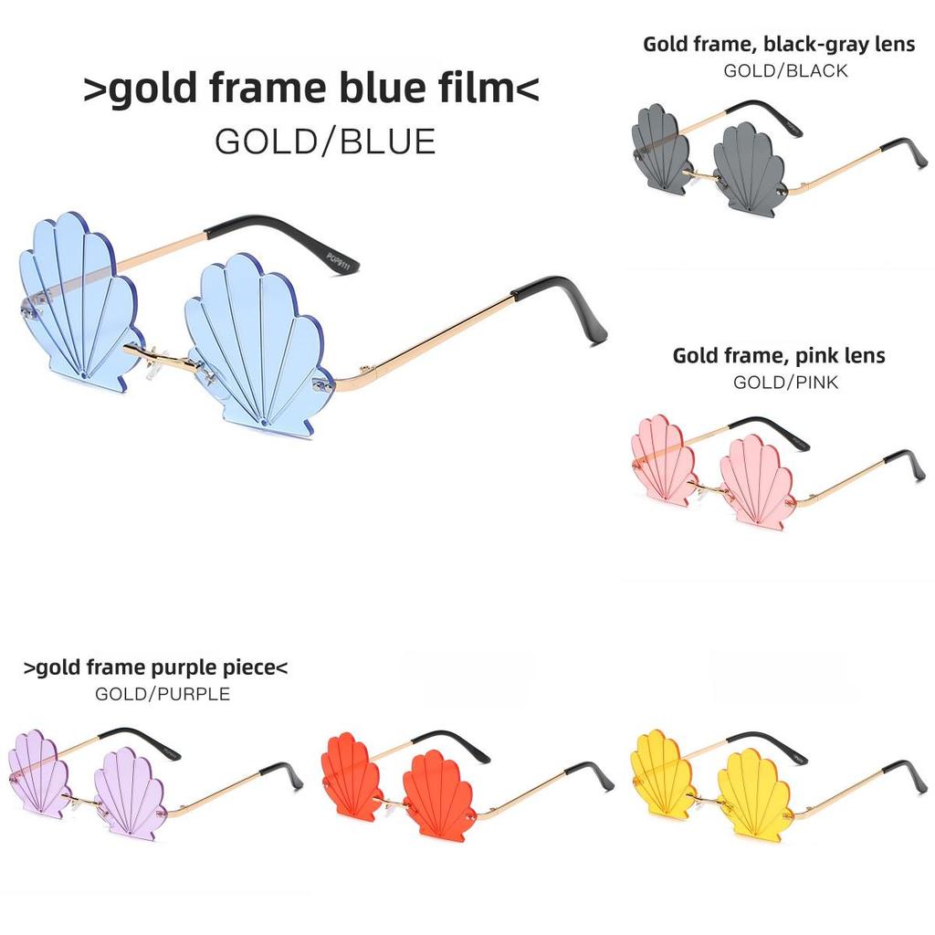 Trendy Frameless Gold Sunglasses With Resin Pink Lenses For Festival And Party Fashion