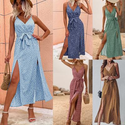 Damska letnia sukienka z kwiatowym nadrukiem Kwadratowy kołnierz z krótkim rękawem Slim High Wasit Off The Shoulder Czarny Niebieski Czerwony Żółty S-XL