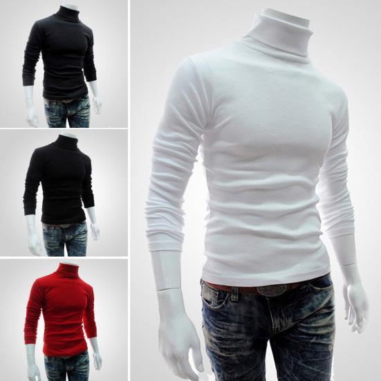 Men Autumn Solid Color Long Sleeve Turtle Neck Knitted Slim Bottoming Shirt