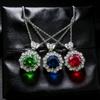 Luxury Premium Sense Jewelry 5 Carat Cultivated Red Sapphire Full Diamond Pendant Fashion Round Circle Love Necklace Women