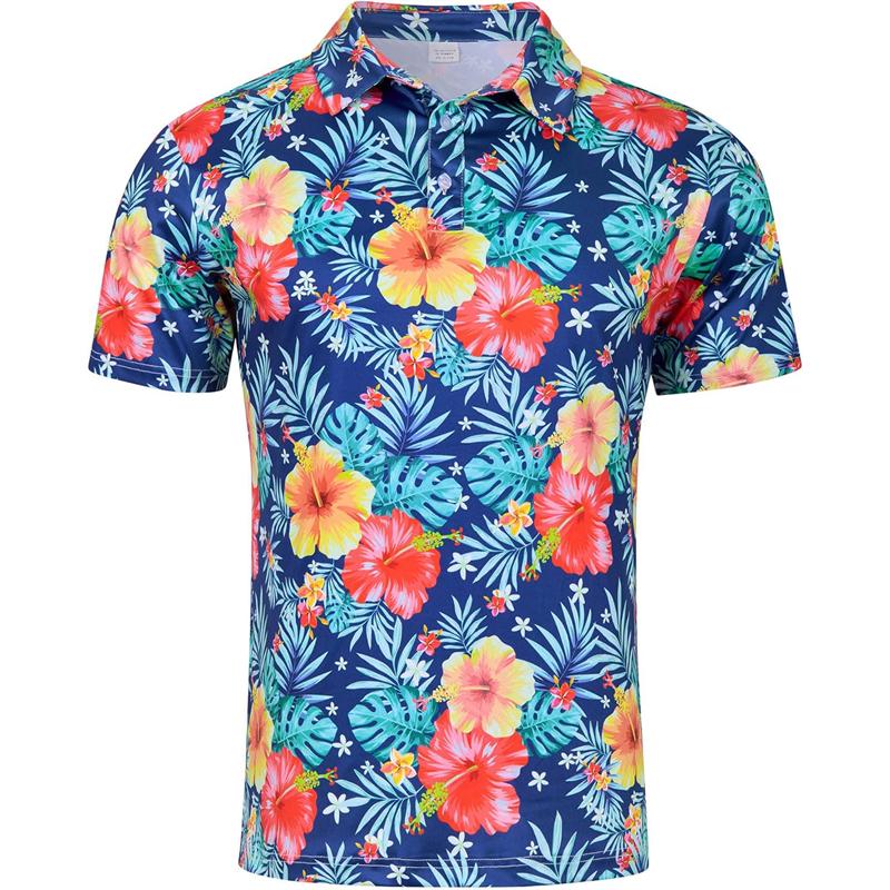 Hawaiian Flower Plants 3D Print Polo Shirts For Men Clothes Harajuku Short Sleeve Cool Button