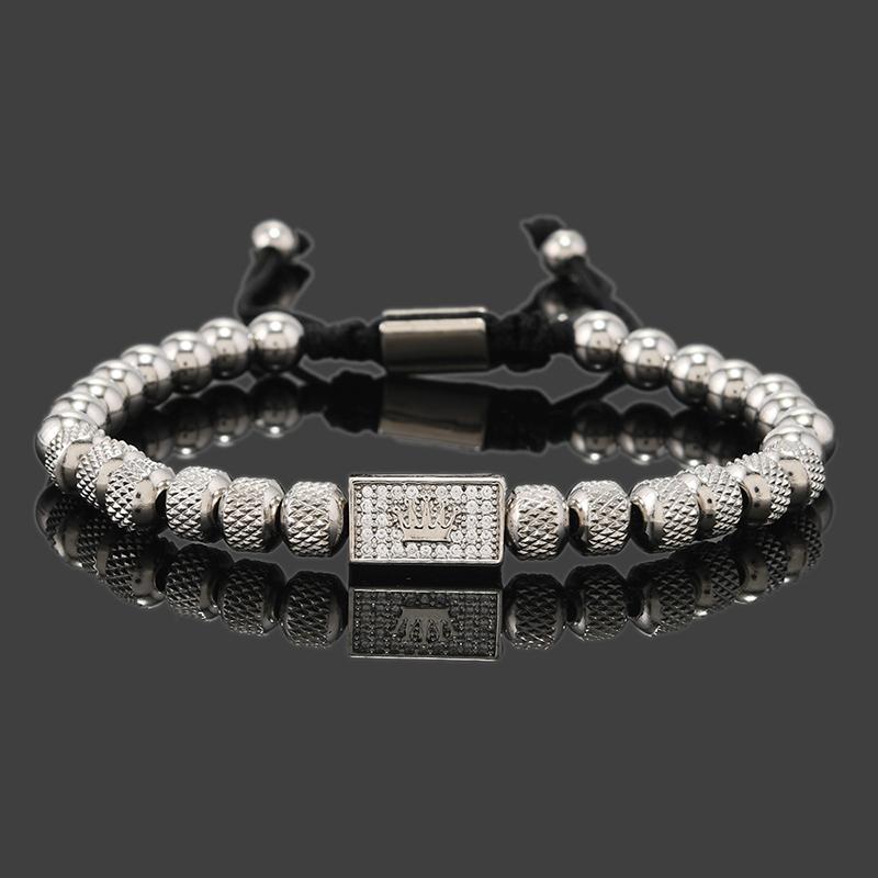 Luxury Stainless Steel Beads Crown Charms Man Bracelets Handmade Jewelry Gift