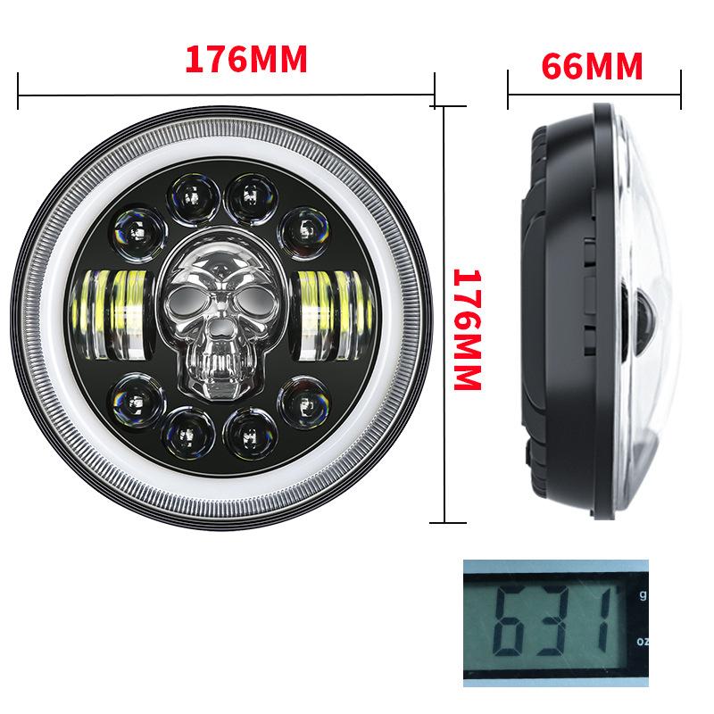 Skull Pattern 7in LED Motorcycle Headlamp 9-36V Hardwired Motor Vehicle Headlight for Modification Accessories