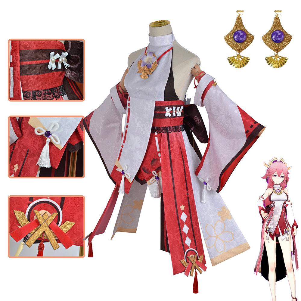   Yae Miko Cosplay Costume Guuji Yae Fancy Outfits Guuji Full Set Guuji Yae Dress Headwear Game Suit