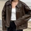 Oversized Biker-stil Jakke til Kvinder i Kunstlæder med Lynlås og Krave til Efterår og Vinter Ydertøj