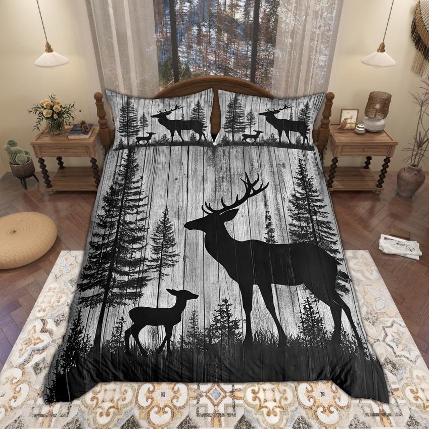 Homewish Rustic Farmhouse Duvet Cover Set 2Pcs/3Pcs Woodland Animal Bedding Jungle Wildlife Quilt Cover Set EU Single(135*200cm)3pcs