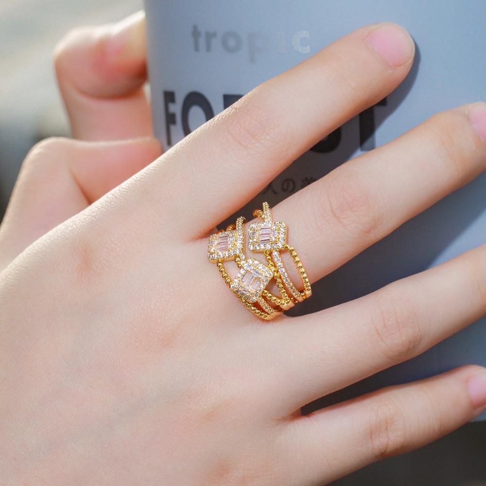 Atmospheric Personality Diamond-Set Open Ring, Micro-Inlaid Aaa Zircon Hollow Ring Hand Jewelry
