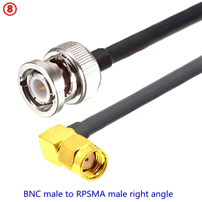 Q9 BNC Male To SMA Male Crimp for RG58 Coax Extension Connector RPSMA Male To BNC Right Angle Cable Fast Delivery Brass RF